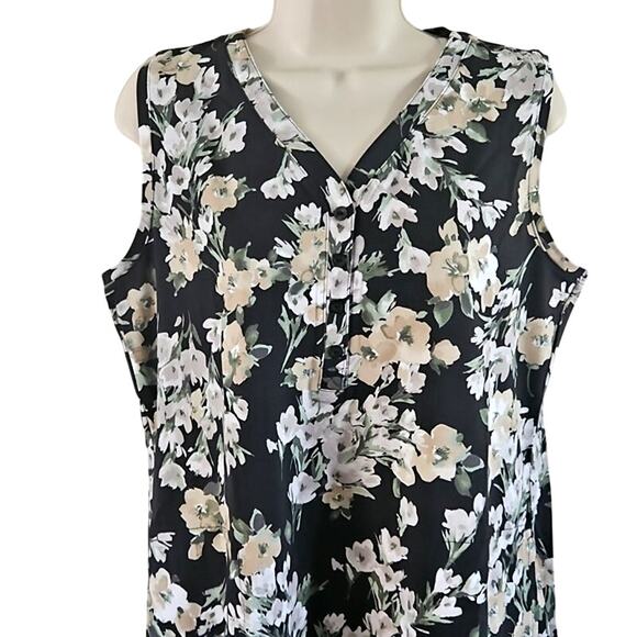 Isaac Mizrahi Live Floral Printed Henley Neck Tank Size Medium Petitte NWOT - Picture 5 of 7